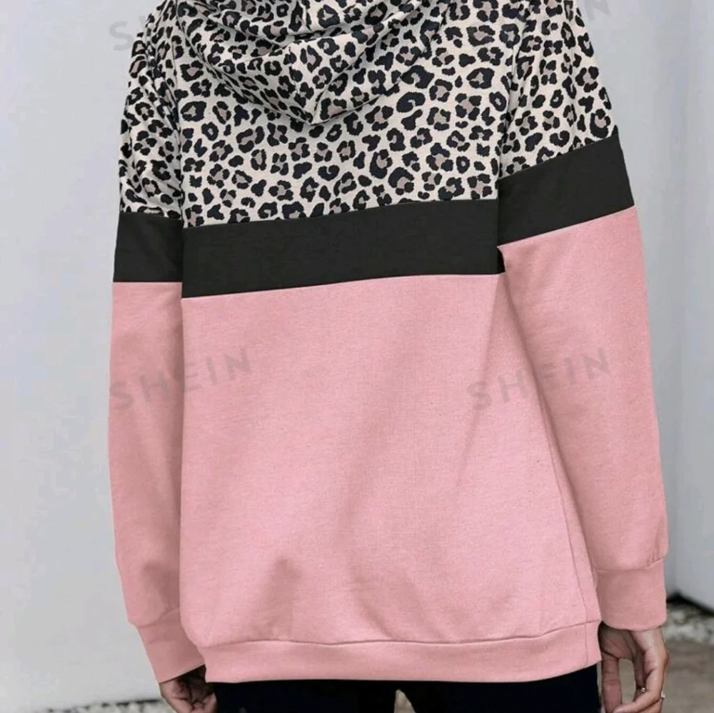 NEW Women's Leopard Patchwork Hoodie Sweatshirt - Picture 2 of 2